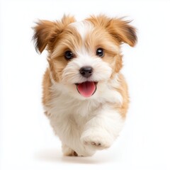 Happy puppy running towards the camera, white background cut out png