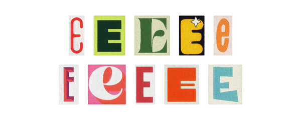 Assorted letter E glyphs, uppercase and lowercase, cutout set on PNG

