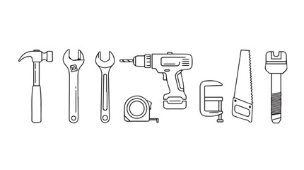 Collection of hand tools and power tools for repair and construction projects vector
