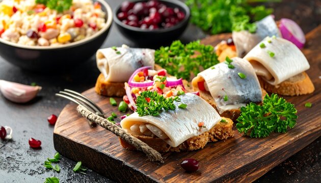 Appetizer platter with fish and grains - Powered by Adobe