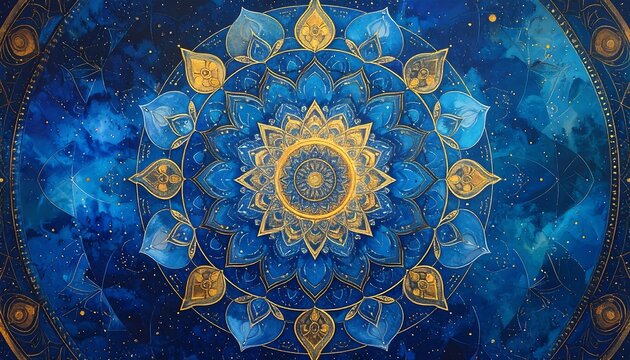 Intricate blue and gold mandala (1) - Powered by Adobe