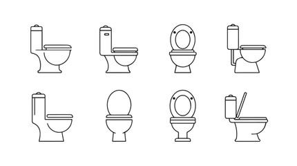 Collection of modern toilet icons simple line art designs various angles and perspectives vector © MstMili