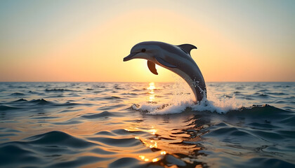 Fototapeta premium Majestic Dolphin Leaping at Sunset