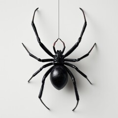 Fototapeta premium Black spider hanging from a thread, white background cut out png