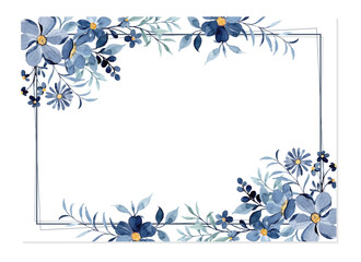 Watercolor blue indigo floral frame