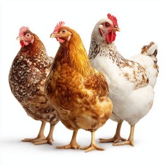 Three chickens, isolated, white, background, png, cut, out, transparent, white background cut out png