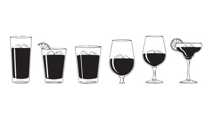 Refreshing red drinks in various glassware perfect for cocktails and beverages vector