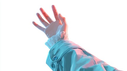 Outstretched Hand in Modern Stylish Coat Against Bright Background