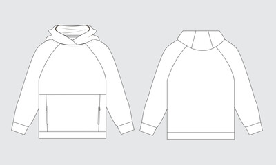 Hoodie technical drawing vector illustration template front and back