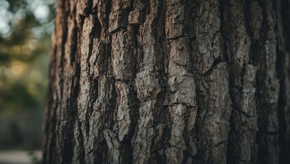 Detailed  showcases textured tree bark, revealing its natural patterns and rough surface, with rich brown and gray tones.