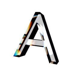 3D letter A with chrome effect, set of 3D letters on transparent background