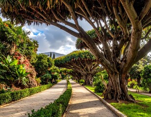 Obraz premium Lush garden path under canopies