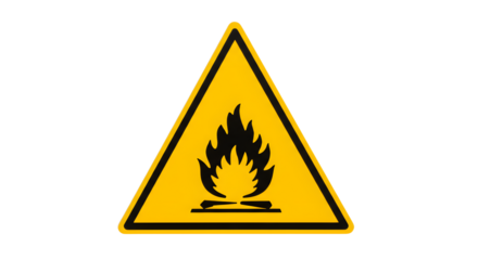 Warning Fire Hazard Sign with Yellow Triangle and Black Flame Icon