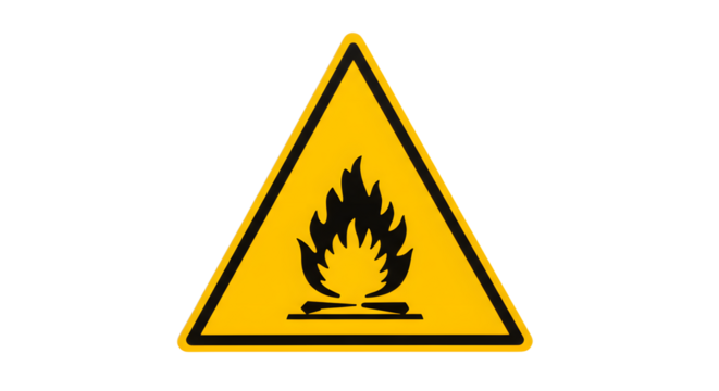 Warning Fire Hazard Sign with Yellow Triangle and Black Flame Icon