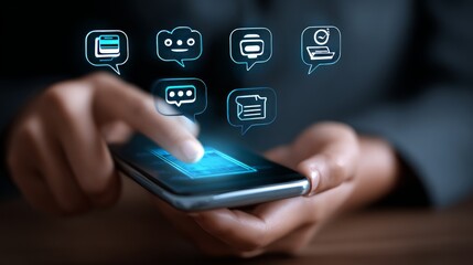A person interacts with a smartphone, showcasing modern technology and digital communication through app icons in a close-up shot.