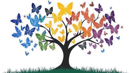 Obraz premium spring tree with butterflies