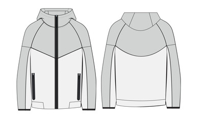 Long sleeve hoodie jacket vector illustration template front and back