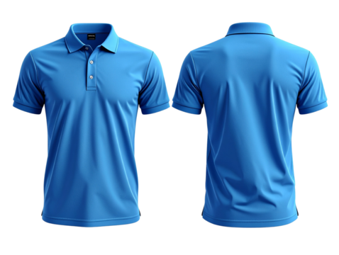 Dynamic 3D Blue Polo Shirt on Invisible Mannequin, Front and Back Angled Perspective, Isolated on Transparent Background