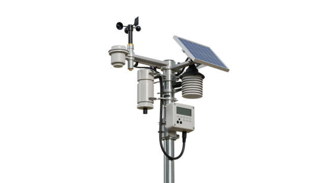 Weather Monitoring Station Equipment with Solar Panel and Sensors in Clear Sky