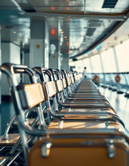 Long Row of Empty Chairs in a Waiting Lounge.