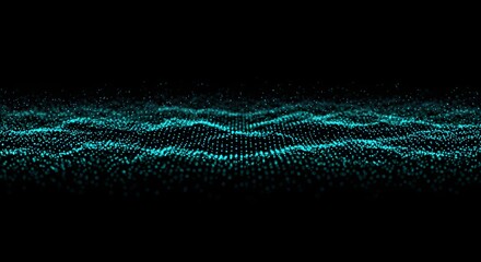 Abstract Cyan Particle Wave on Black Background
