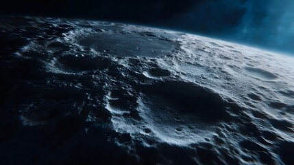 Fototapeta premium Close up view of the Moon s detailed cratered surface illuminated with dramatic light in deep space