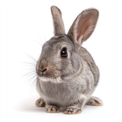 Obraz premium Gray rabbit portrait against white background for commercial use