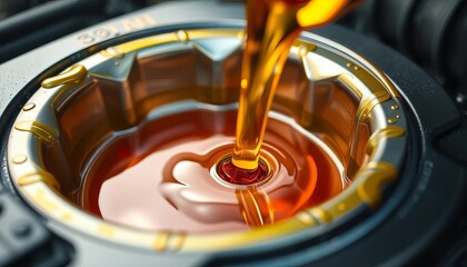 Close-up of fresh motor oil dripping into a drain pan,  recycling,  service