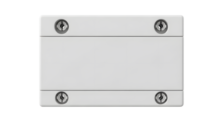 White Electrical Junction Box with Four Mounting Screws on Plain Background
