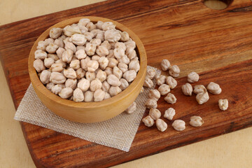 White chickpeas-Garbanzo beans in wooden bowl