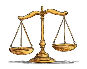 Illustration of a golden scale balance justice and legal symbolism
