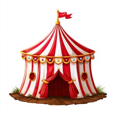 Illustration of a red and white striped circus tent isolated on white background