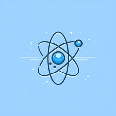 Illustration of a simplified atomic structure on a blue background
