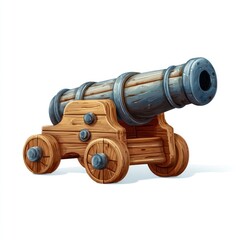 Illustration of a vintage cannon on a wooden carriage isolated on white