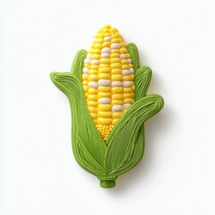 Isolated corn on the cob illustration with green husk on white background
