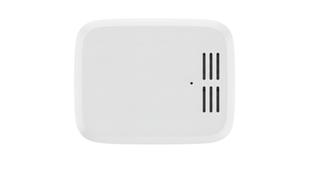 White Smoke Detector Device with Ventilation Openings on White Background