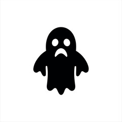 A simple glyph-style Halloween ghost icon in solid black with white background, featuring a floating ghost silhouette, ideal for holiday graphics, spooky themes, and festive branding