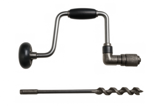 Vintage brace hand drill with bit on transparent background - Powered by Adobe