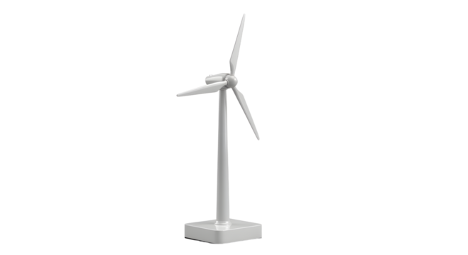 White Wind Turbine Model on Plain Background for Renewable Energy and Sustainability