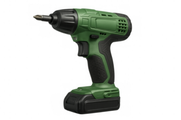 Green cordless power drill impact driver on transparent background