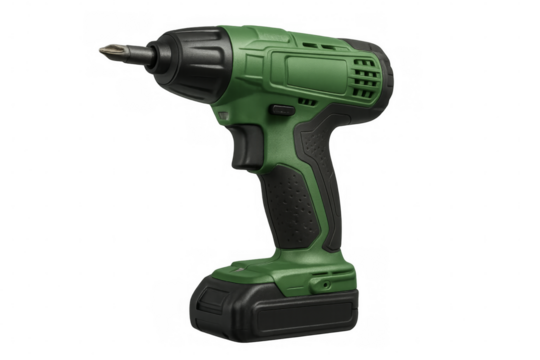 Green cordless power drill impact driver on transparent background