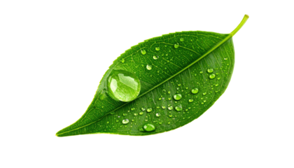 Macro shot of green leaf with water droplets