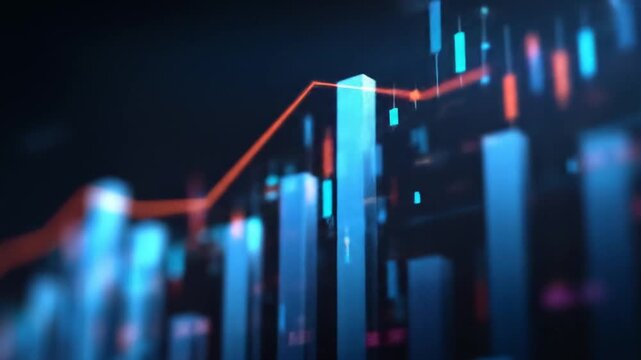 Abstract financial data visualization with rising charts and graphs