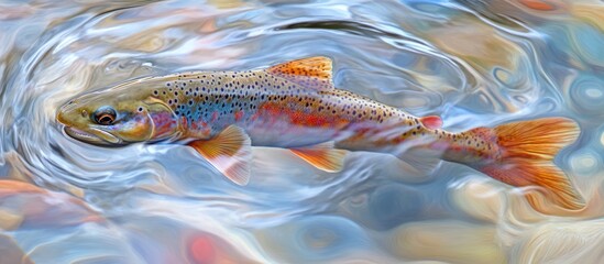 Vibrant trout swimming in rippling water.