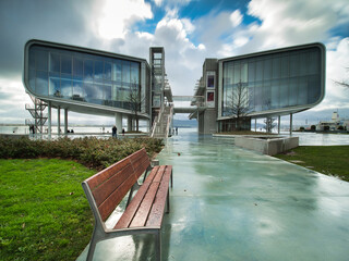Centro Botín in Santander, Spain - The iconic and modern architecture of the Botín Centre with its unique, elevated design and surrounding urban waterfront landscape.