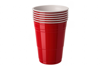 Stacked red plastic cups for party drinks