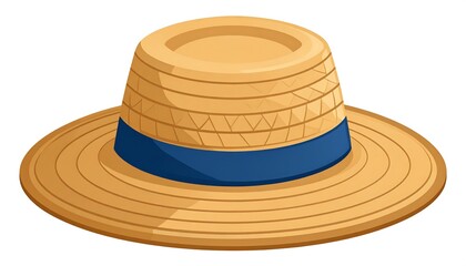 Beige straw hat with navy band
