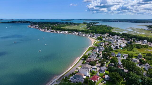Houghs Neck and Nut Island aerial view between Weymouth Fore River and Quincy Bay in city of Quincy, Massachusetts MA, USA. 