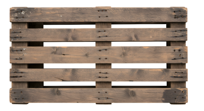 Wooden Pallet with Rustic Brown Planks on White Background for Shipping and Storage