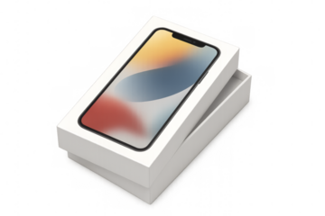 Smartphone device coming out from packaging box